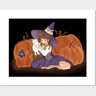 Little Witch and Three Rabbit _ Bunniesmee Halloween Edition Posters and Art